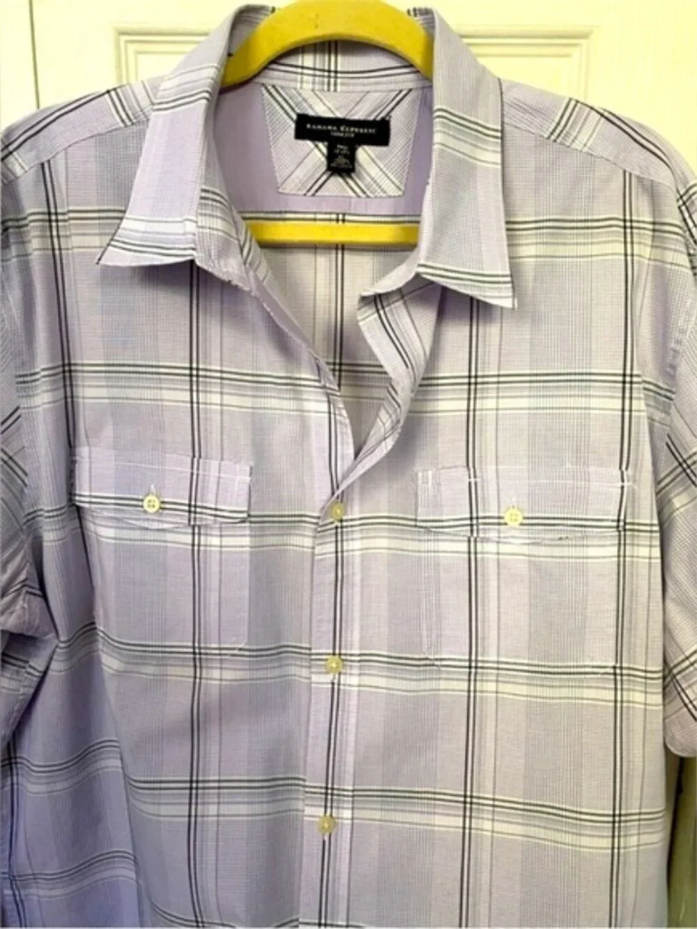 Banana Republic Dress Plaid Purple Shirt size Neck17.5